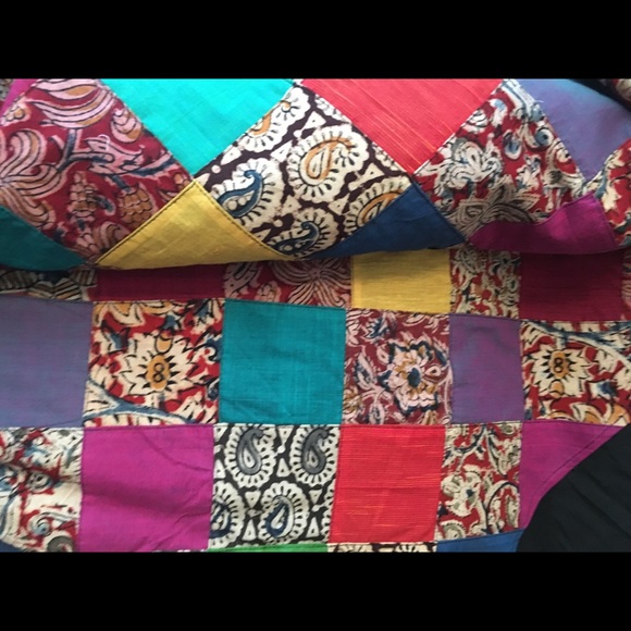 Raw silk-cotton BLACK SAREE. Patchwork palla. NWOT - Picture 5 of 5